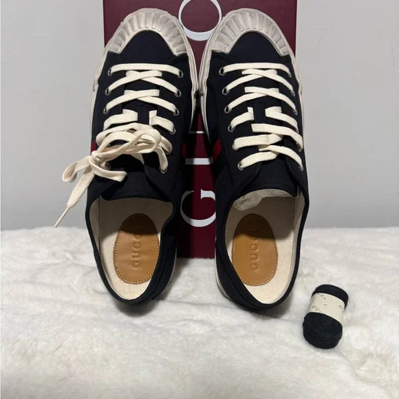 Gucci Black Canvas Sneakers with Red and Green Accents